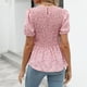 thumbnail image 4 of Camiseta de verano con estampado floral, dobladillo con volantes y mangas cortas abullonadas y fruncidas de color rosa elástico, 4 of 6