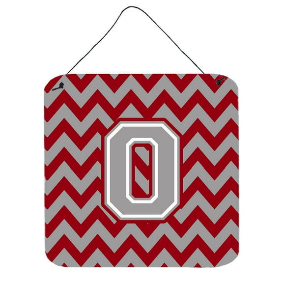 Letter O Chevron Crimson and Grey   Wall or Door Hanging Prints