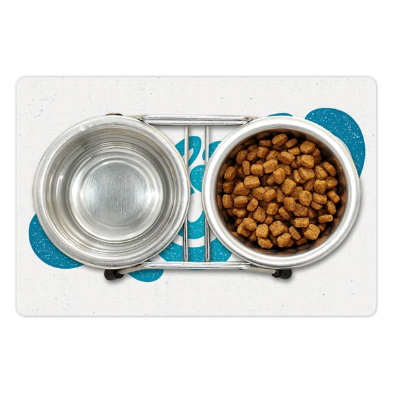 Aloha Pet Mat for Food and Water, Curvy Bold Hand Lettering Illustration Tropical Oceanic Print Vacation Vibes, Non-Slip Rubber Mat for Dogs and Cats, 18" X 12", by Ambesonne