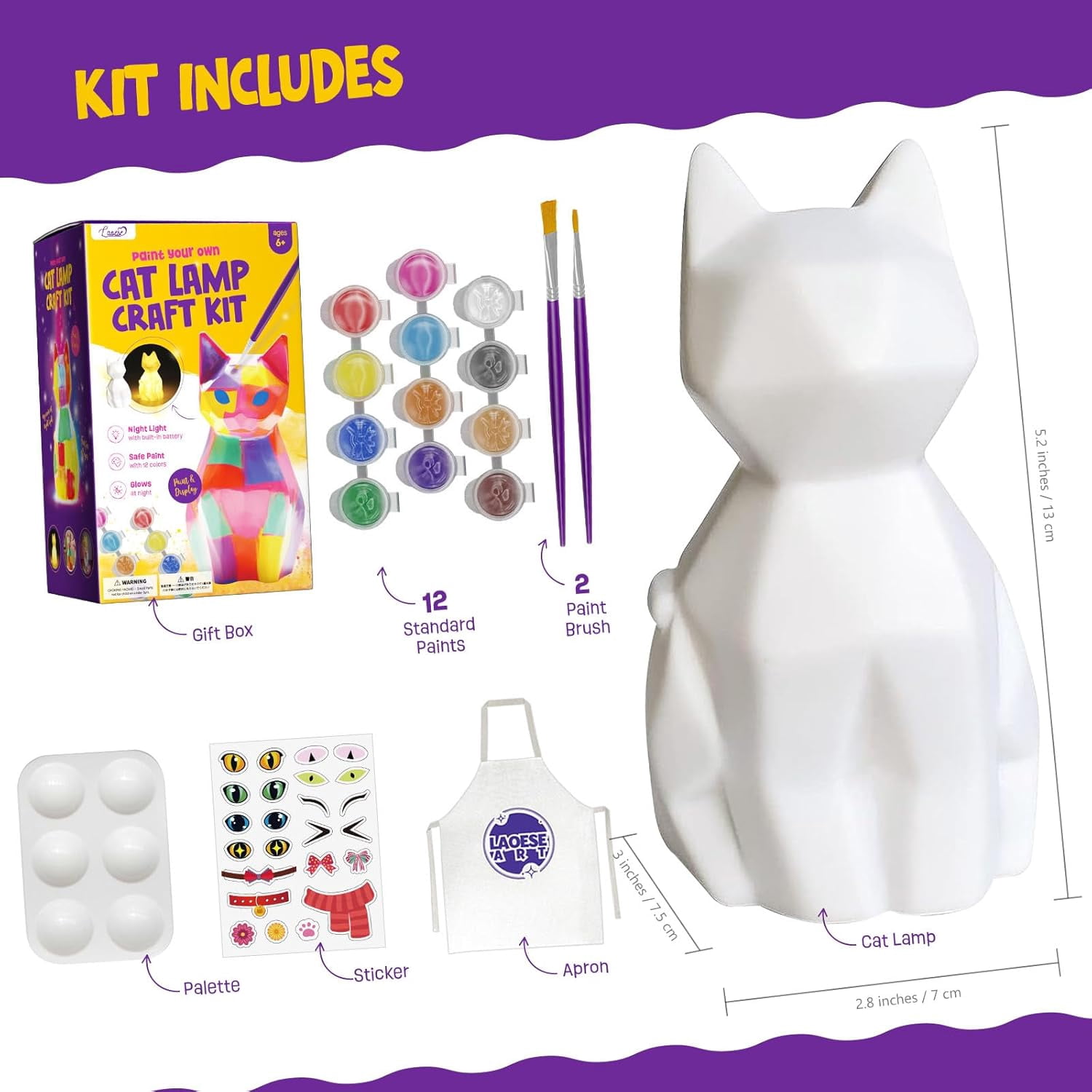 Clearance! Paint Your Own Cat Lamp Kit, Arts and Crafts for Kids Ages 8-12, Art Supplies Painting kit for Kids 6-12, Cat Night Light Toys Girl Boy Birthday Valentines Easter Gifts for Kid Ages 3-10+