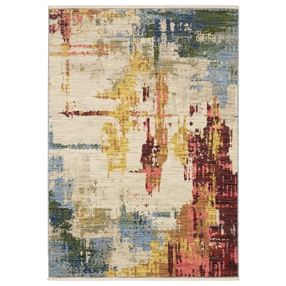 Oriental Weavers Soleri Wool Blend Area Rug - SOL01 - 5'3" x 7'6" - in Beige/ Multi - Modern Style, Wool Blend, Bedroom, Office Rug