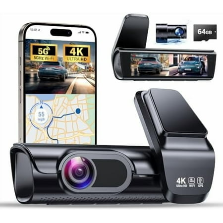 K600 4k Dash Cam Front and Rear, 3.59" IPS Screen, Built-in GPS 5G WiFi Dash Camera for Cars with App, UHD 2160P Night Vision Free 64G SD Card, 170° Wide Angle, HDR, 24H Parking Mode