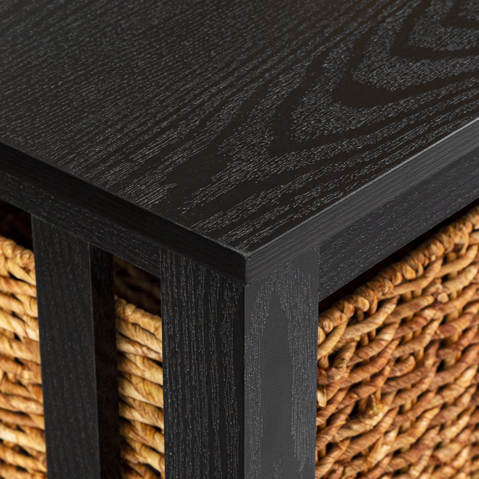 Woven Paths Traditional Storage Coffee Table with Bins, Black
