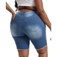thumbnail image 2 of Gocolloa Women's Plus Size High Waisted Stretchy Jean Shorts 10" Inseam Raw Hem Denim Bermuda Shorts Royal Blue 24W, 2 of 6