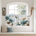 thumbnail image 2 of Teal Tulip Butterfly Tier Curtains 24 Inch Length, Beige Turquoise Floral Blue Coastal Cafe Short Curtains for Bathroom Over Sink, Small Kitchen Curtain Light Filtering Drapes 2 Panels 27.5"Wx24"L, 2 of 8