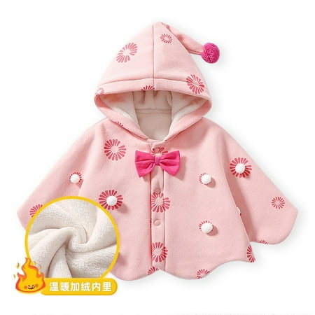 

RPVATI Baby Toddler Child Children Kids Cartoon Printed Sleeveless Cloak Warm Fleece Hooded Poncho Coat Button Up Thicken Cloak Cape