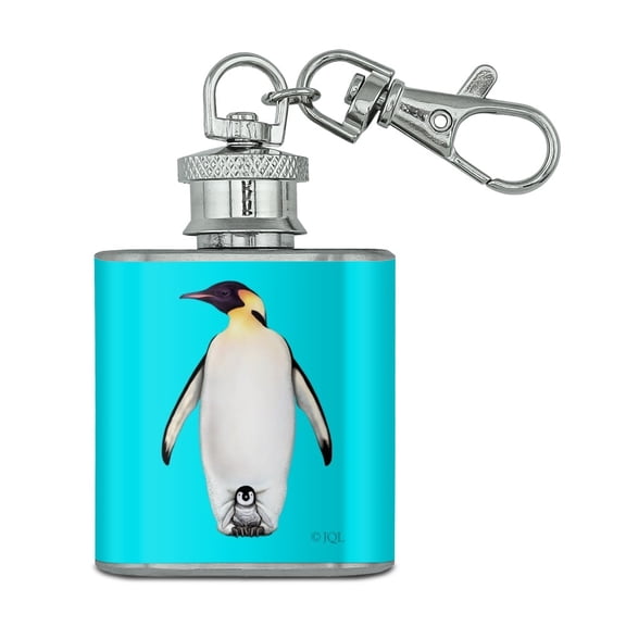Penguin and Baby Chick Nestling Stainless Steel 1oz Mini Flask Key Chain