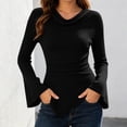 thumbnail image 3 of Xaqiouau Off Shoulder Sweater for Women Ribbed Knit Long Sleeve Bell Sleeve Slim Fit Asymmetrical Hem Pullover Casual Fall Winter Top, 3 of 7