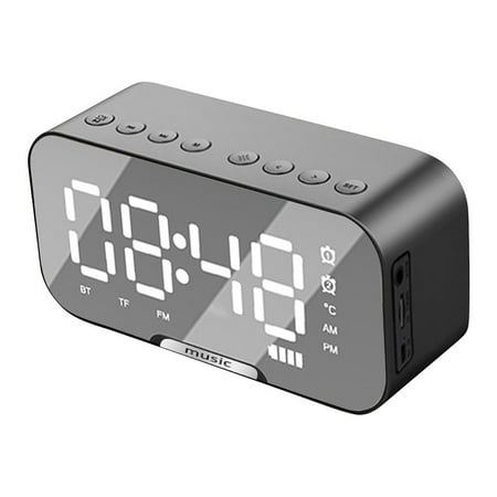 Latrodar LED Mirror Digital Alarm Clock Big Display Table Novelty er Support Bluetooth Black 6.4x2.4 Inch Home Essentials