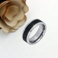 thumbnail image 2 of Men's Women's Tungsten Wedding Band Engagement Ring 8mm Two-tone Black IP Center with Diagonal Grooves, 2 of 4