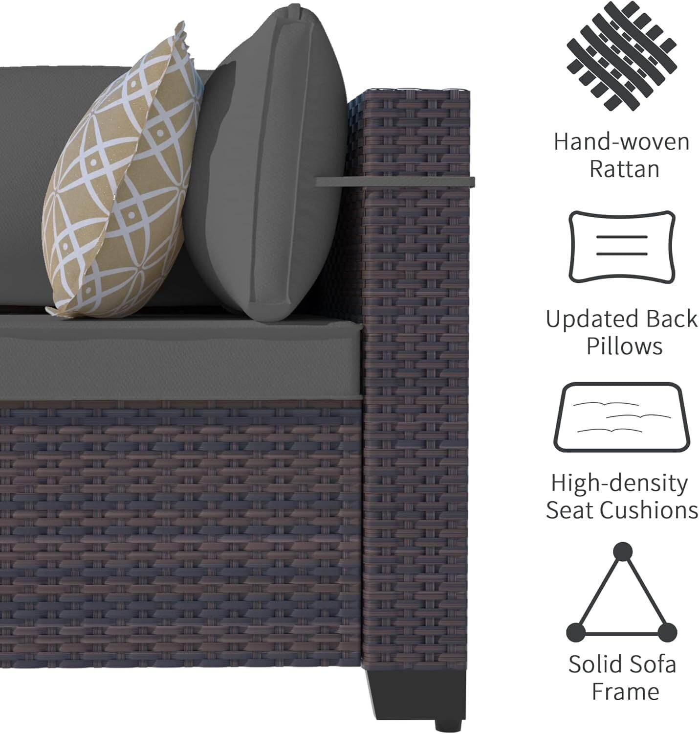 ASJMR 11 Pieces Wicker Patio Furniture Set With 43" Gas Fire Pit Table & 2 Swivel Chairs,Outdoor Rattan Sectional Sofa Conversation Set With Cushions & Tables,Gray