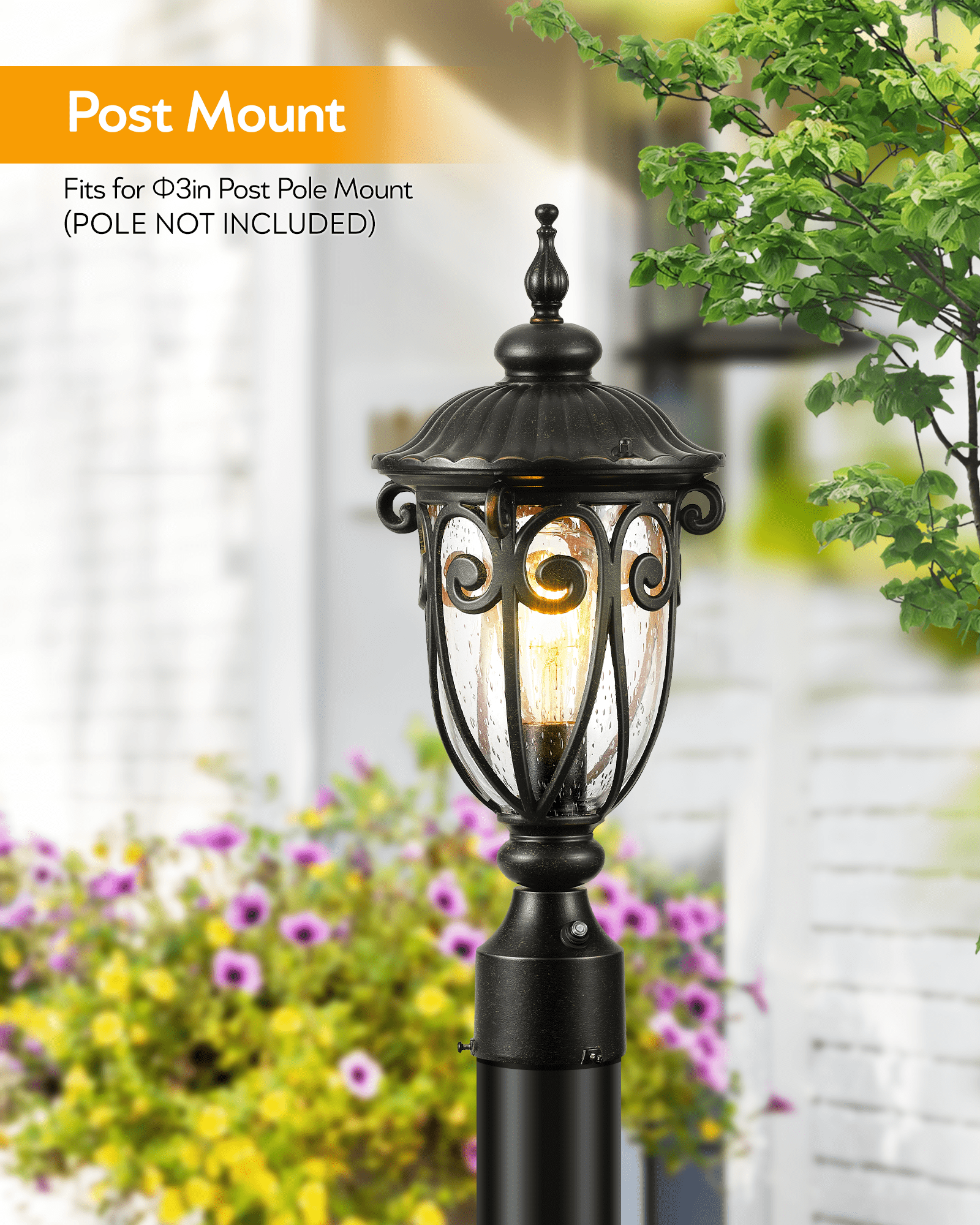VIANIS Dusk to Dawn Outdoor Lamp Posts Light with Pier Mount Base, Aluminum 3-inch Outdoor Post Light, Waterproof bronze Exterior Lamp Post for Driveway, Backyard, Patio(Hardwired 120V, Not Solar)