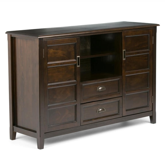 Solid Wood TV Media Stand 54 Inch - Dark Mahogany Brown Entertainment Console