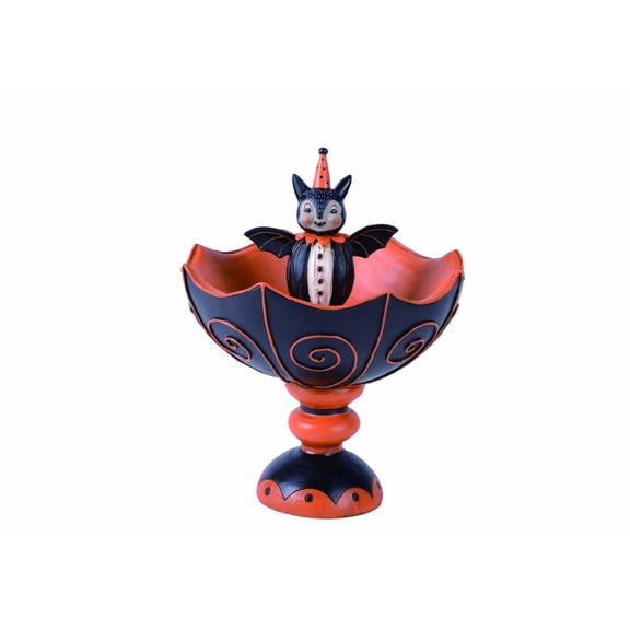 Transpac Resin Spooky Bat Orange & Black Treat Bowl 5.25"Dx7.75"H