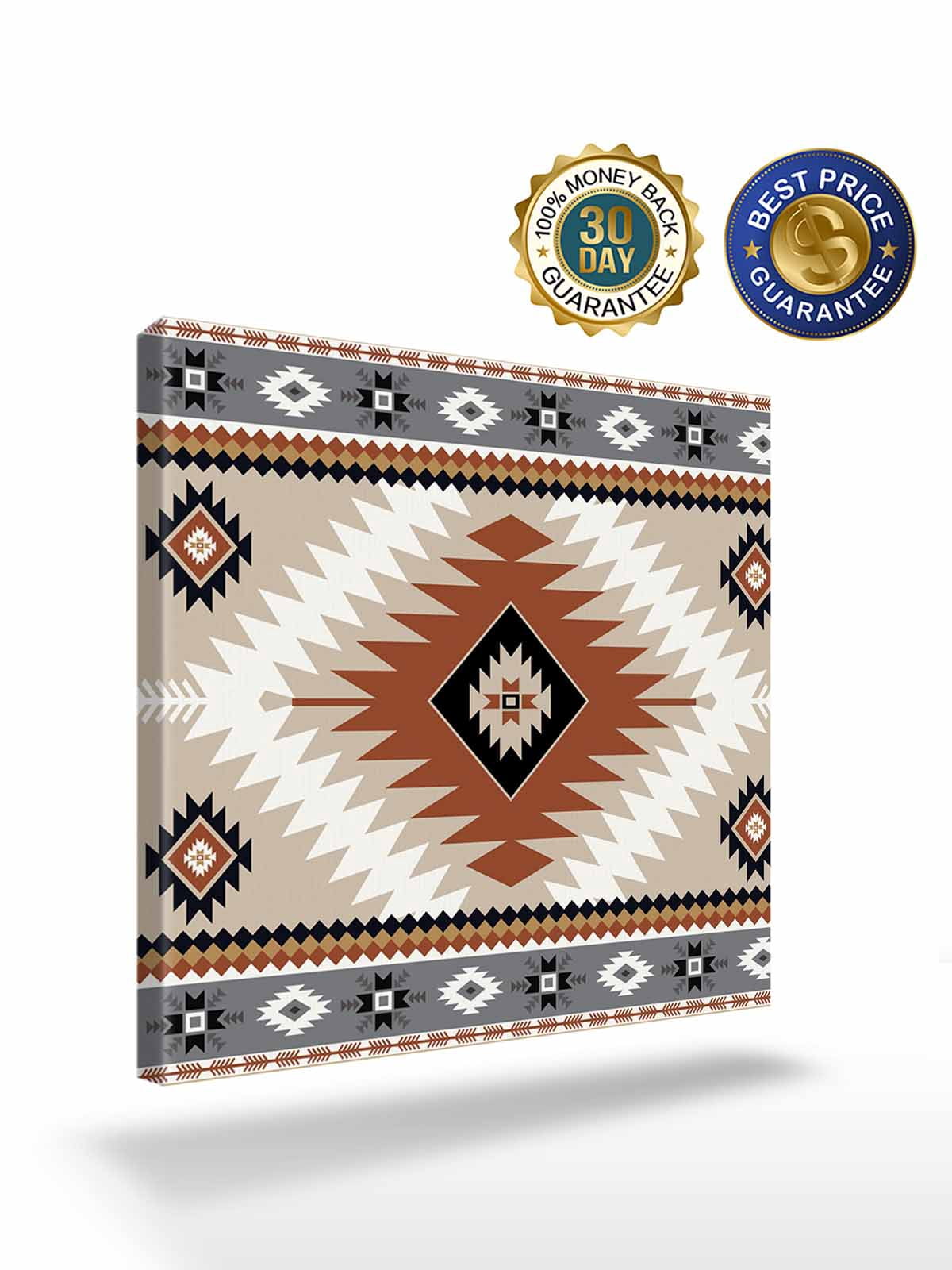 Aztec Southwestern Canvas Wall Art, Ethnic Tribal Style Geometric Orange Khaki Framed Wall Decor Modern Artwork Prints Painting for Living Room, Bedroom, Kitchen & Cafe Decor 20x20 Inch