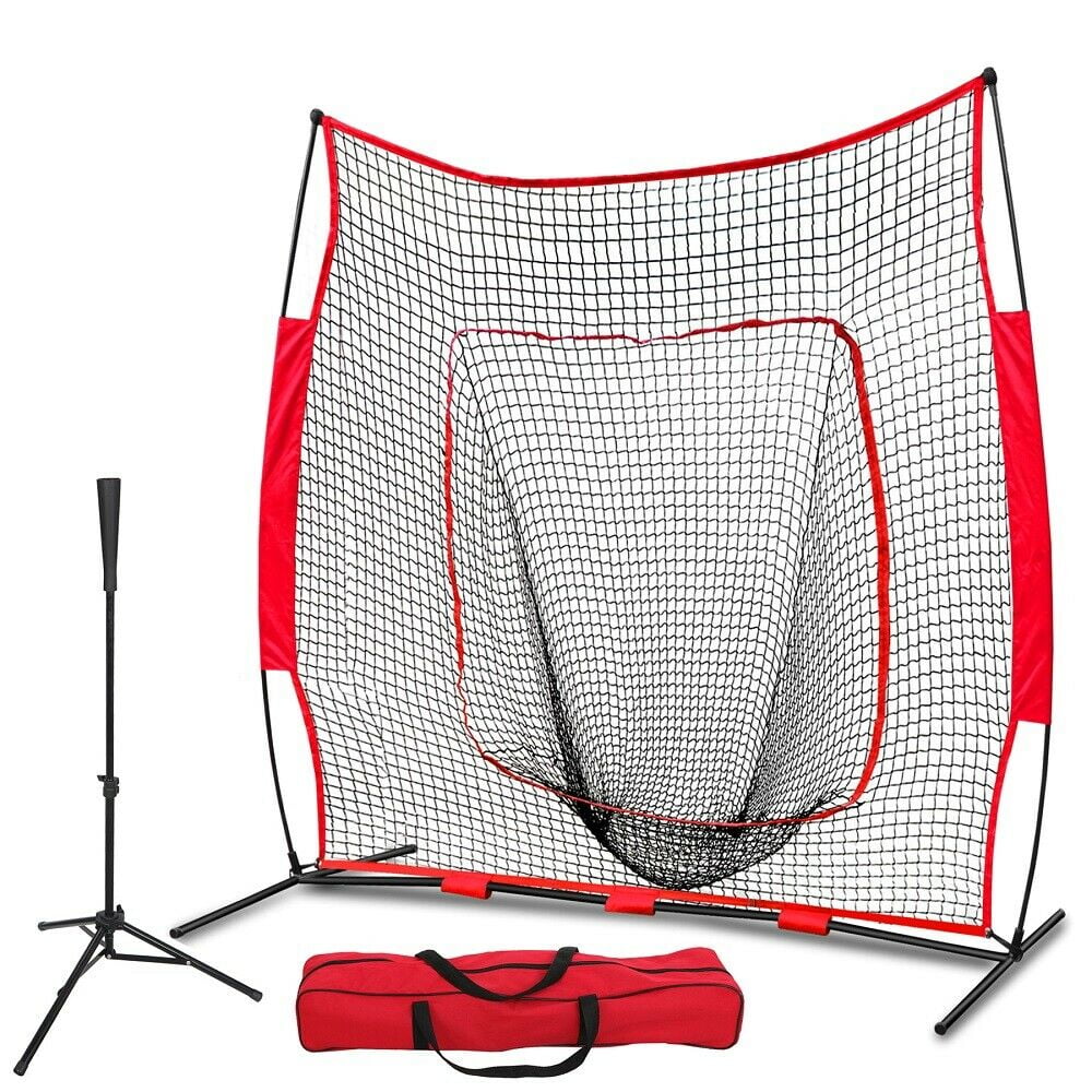 ZELUS Baseball Net Kit with Tee and Strike Zone 7x7ft Softball Training Equipment for Hitting and Pitching Portable Indoor Outdoor Batting Practice Net with Carry Bag Ball Caddy & 12 Baseballs 