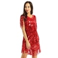 thumbnail image 4 of Mufeng Robe de Danse Salsa Latin Tango Cha Cha pour Femmes Robe à Paillettes à Franges Costume de Bal Rouge m, 4 of 7