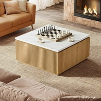 Finmind 31.5" Square Coffee Table, Modern Wood Center Cocktail Table for Living Room, White & Brown