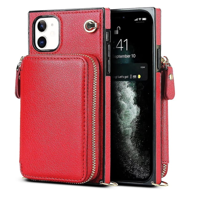 Funda tipo cartera para iPhone 11 con tarjetero y correa para el hombro para mujer