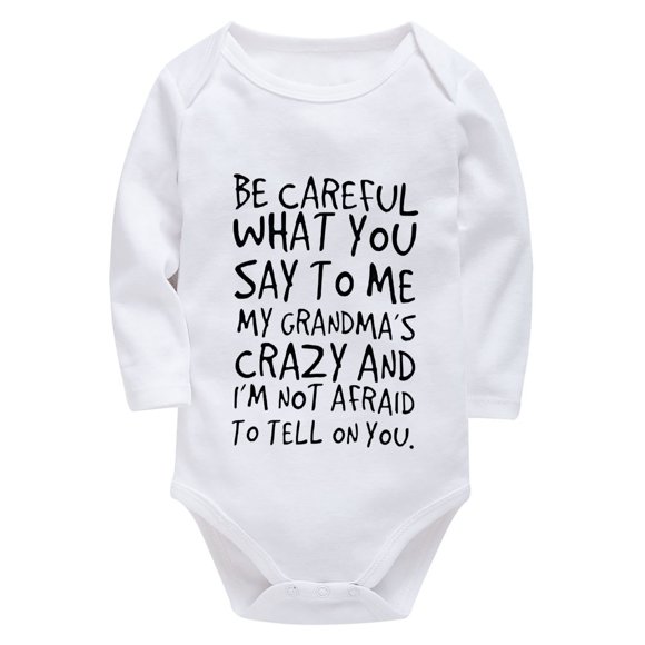 Attention à Ce Que Tu Me Dis Justaucorps Fou de Ma Grand-Maman pour Bébé Fille à Manches Longues Tenue de Retour de l'Hôpital pour Bébé Fille Blanc