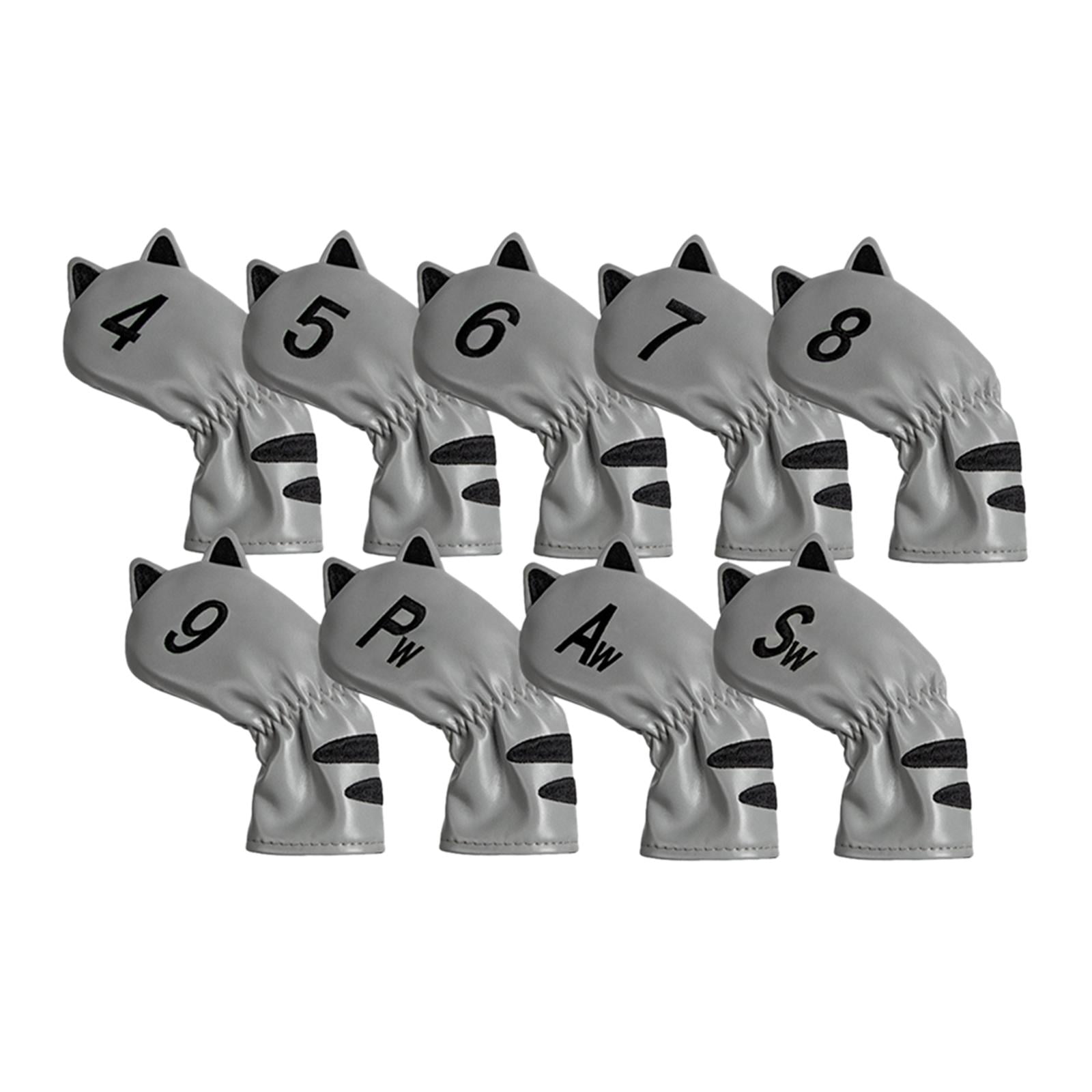 DimyFew Golf Club Head Covers Mallet Putter Cat Pattern Accessories Putter Cue Headcover 9pcs Iron Cue Grey
