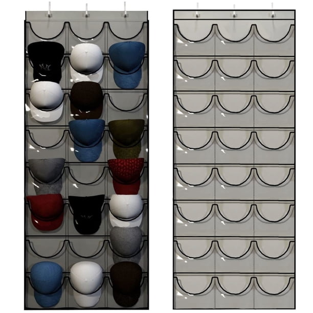 Estante para sombreros con 24 bolsillos, organizador para sombreros de béisbol, soporte colgante para almacenamiento de sombreros para pared del armario