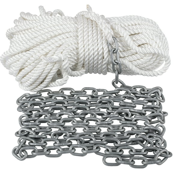 KFFKFF Boat Anchor System with Windlass Rode and Chain, Comprising of 5/16" x 15' Galvanized Lead Chain and 1/2" x 200' 3-Strand Nylon Rope, Withstanding 2373 lbs. WLL and 7120 lbs. BS