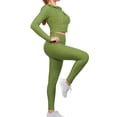 thumbnail image 5 of MixMatchy Women's Solid Scrunch Butt Lift Zip Up Crop Jacket Work Out Yoga Leggings Set Outfit, 5 of 5