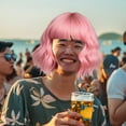 thumbnail image 6 of Dengmore Curly Bob Wig with Bangs Short Wavy Pink Wigs for Women Wavy Wig with Air Bangs Shoulder Length Bob Synthetic Cosplay Wig Pink Christmas Decoration (Pink), 6 of 7