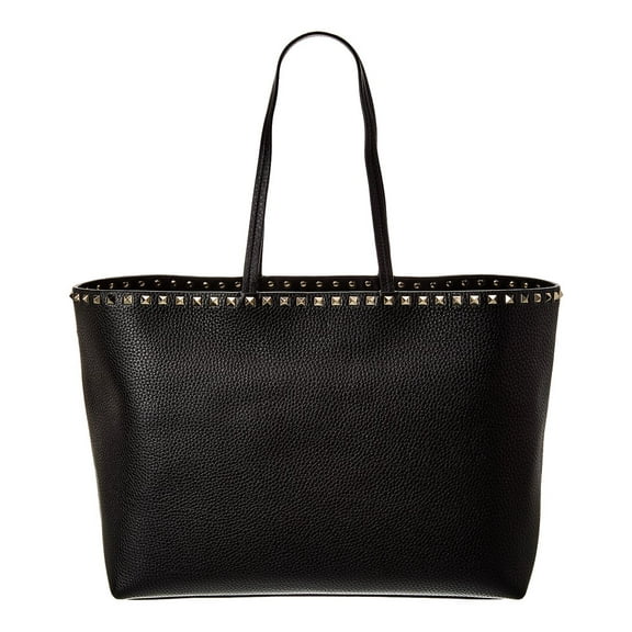 Valentino Rockstud Large Grainy Leather Shopper Tote, Black