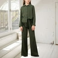 thumbnail image 2 of CPNG Girls Fashionable Outfits 2 Pcs Set Back Pleated Long Sleeved Button Shirt and Casual Pants Solid Color Set(Green,10 Years), 2 of 9