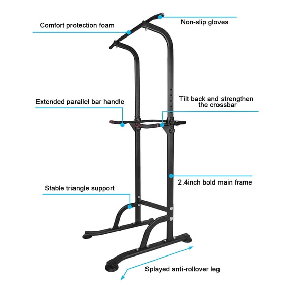 Adjustable Power Tower Dip Station for Home Gym, Steel Pull Up Bar with Foam Pads, 330LBS Capacity, Space Saving Fitness Equipment