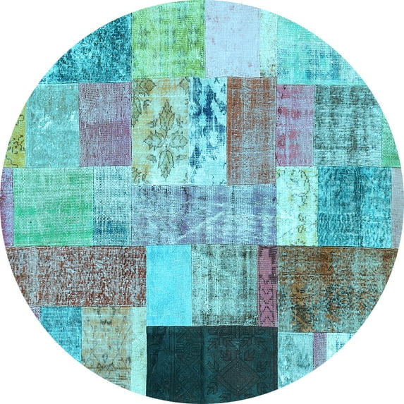 Ahgly Company Indoor Round Patchwork Light Blue Transitional Area Rugs, 8' Round