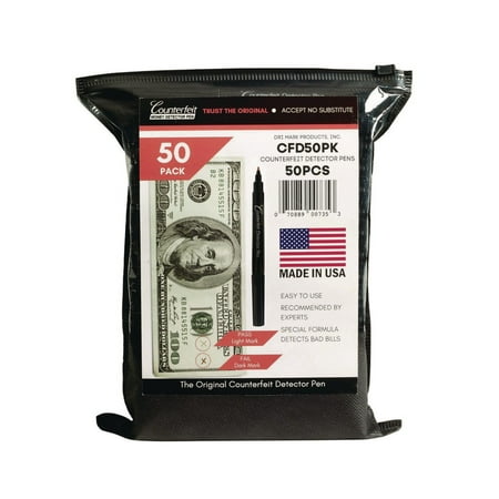 Dri-Mark CFD50PK 3 in. x 7.25 in. x 0.6 in. Counterfeit Bill Detector Marker Pen - Black (50/Pack)