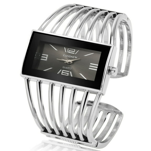 Women Luxury Cuff Bracelet Rectangular Dial Hollow Analog Quartz Wrist Watch for Ladies