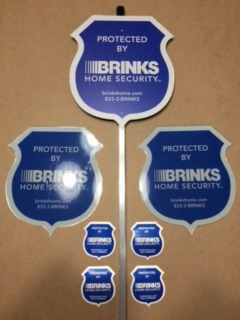 2 Brinks or ADT Home Security Alarm Yard Signs with 10 Decals Stickers 
