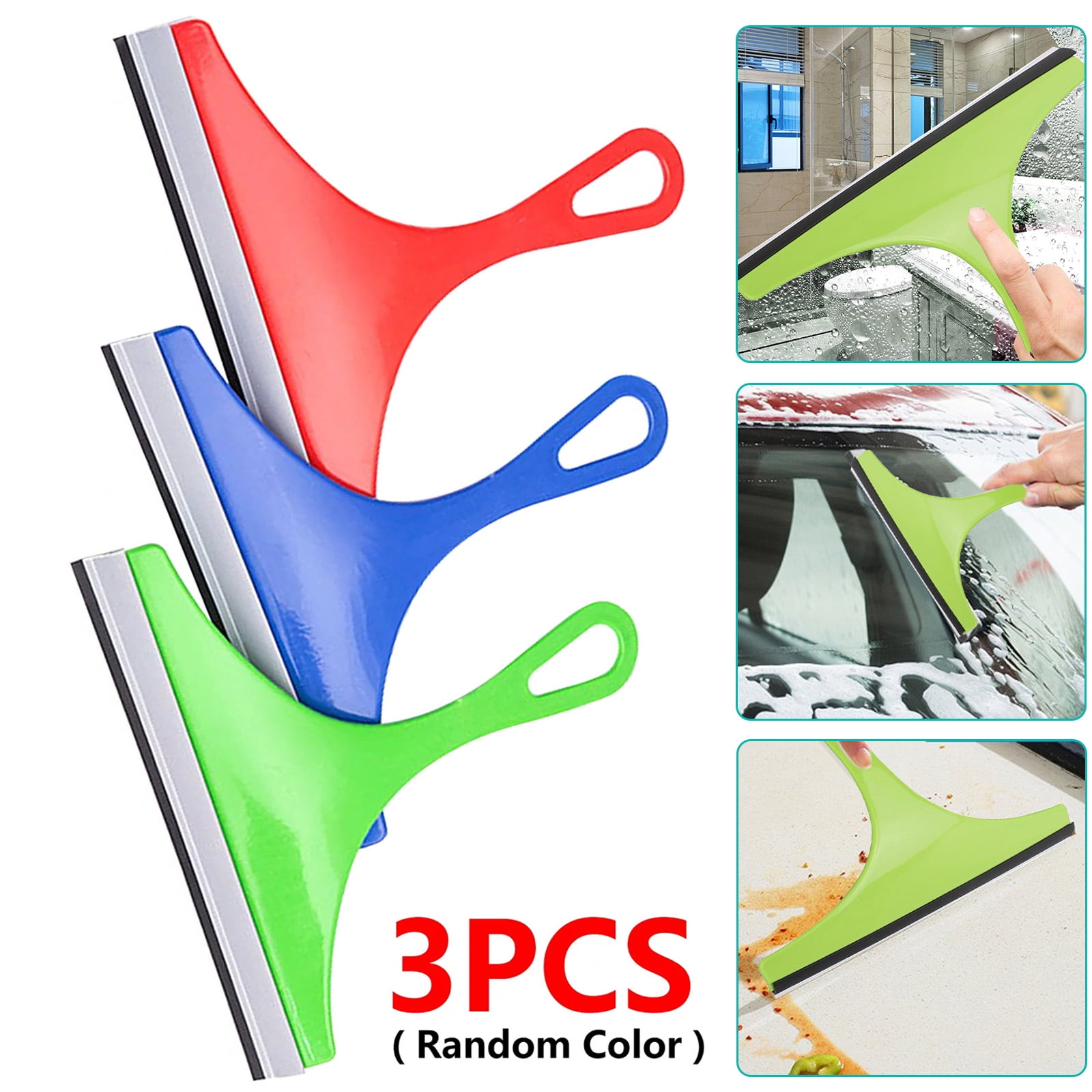 EEEkit Window Shower Rubber Squeegees, Hand Held Wiper Cleaning Tools with Hanging Hole, 3 Piece