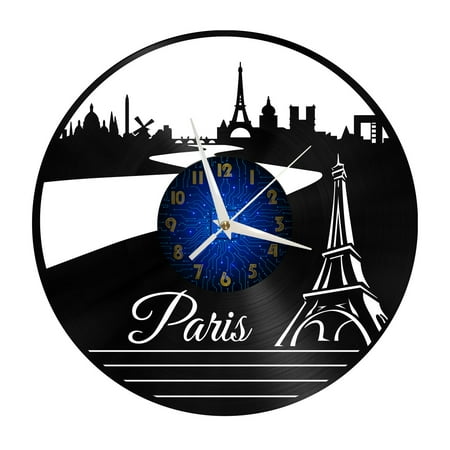 Paris Eiffel Tower Vinyl Record Wall Clock for Kitchen Wall Decor Wall Art Gift for Lover Gift Idea for a Best Friend(B)