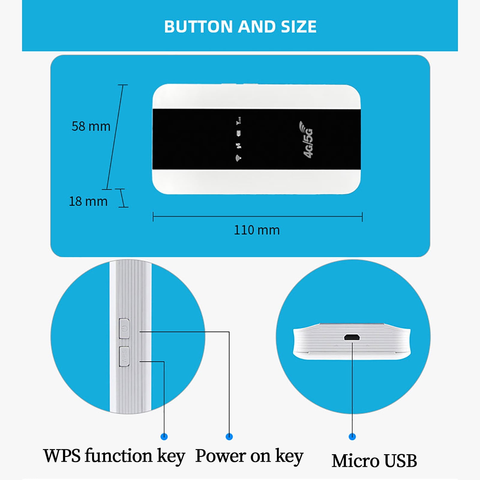 HBBKVI Portable 4G LTE Mobile Hotspot, 10-Hour Battery, High-Speed Wireless Router for Travel, Car & Outdoor
