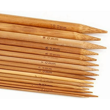 Slaprin 75 x Bamboo Knitting Needles Double Pointed Set (15 Sizes from 2mm to 10mm)