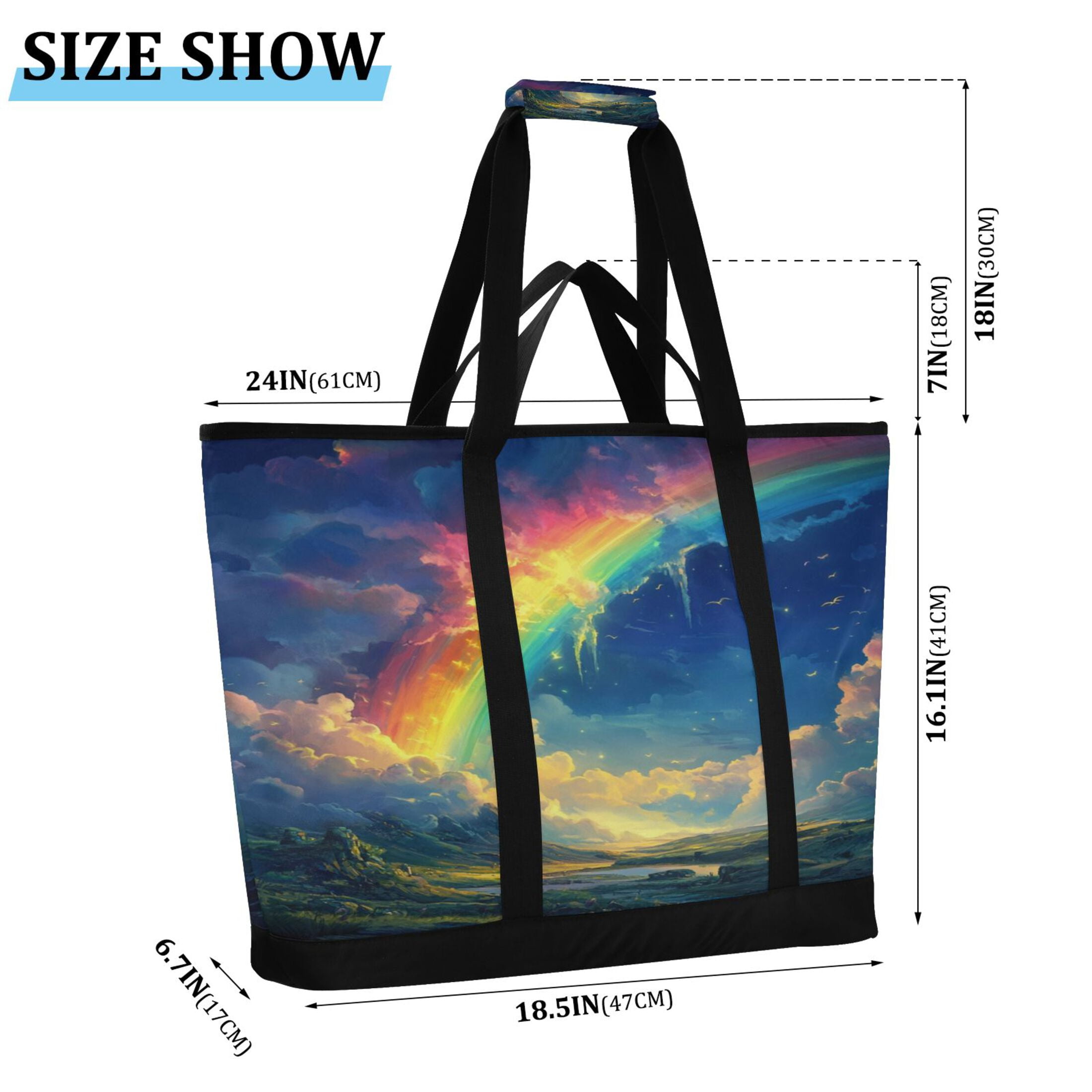 Large Hand-held Ice Pack Picnic Bag Insulation and Refrigeration Suitable for Shopping Picnics and Camping Super Cool Rainbow