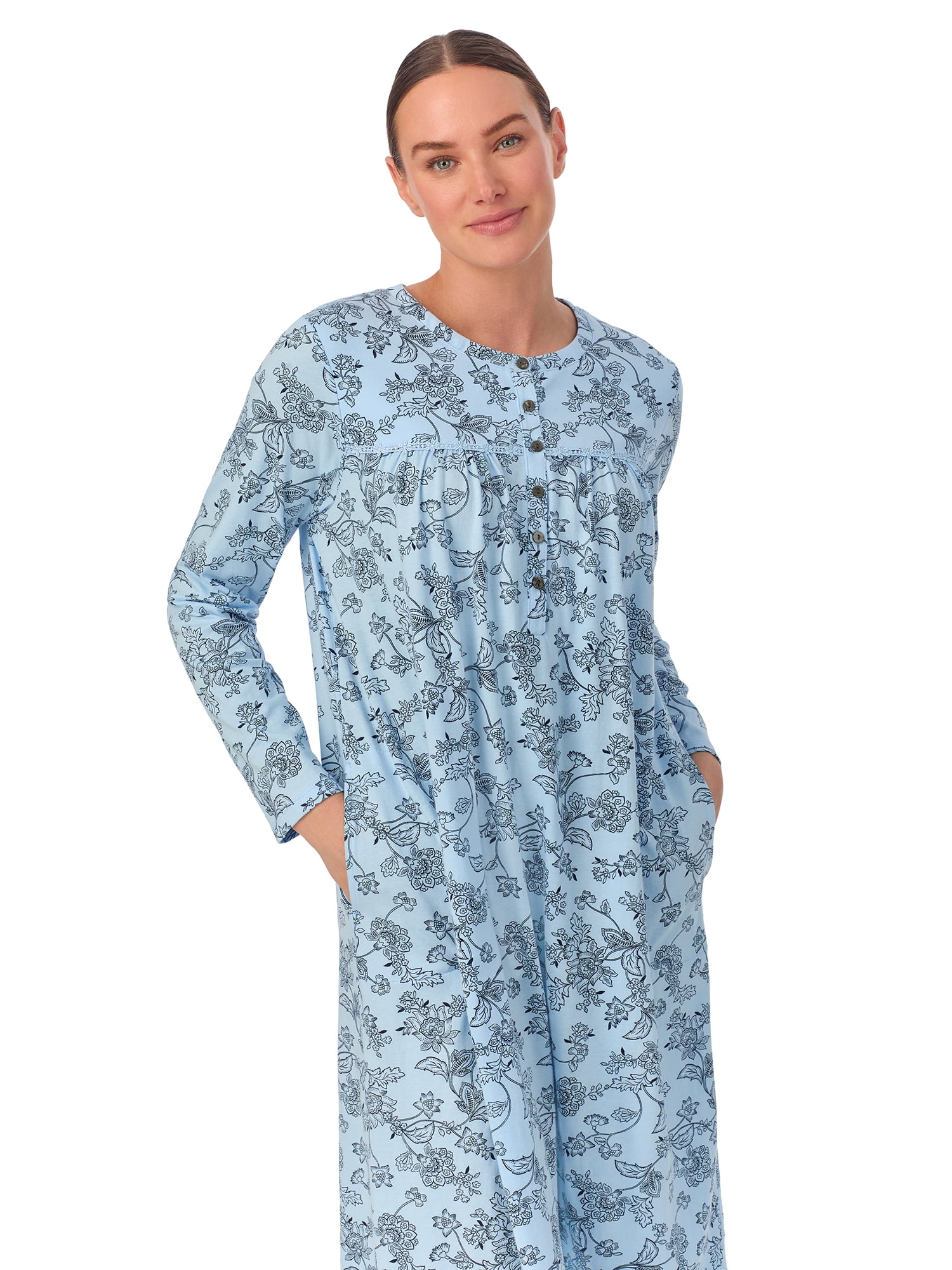 Aria Women’s 100% Cotton Long Sleeve Ballet 44" Nightgown, Sizes XS-5X