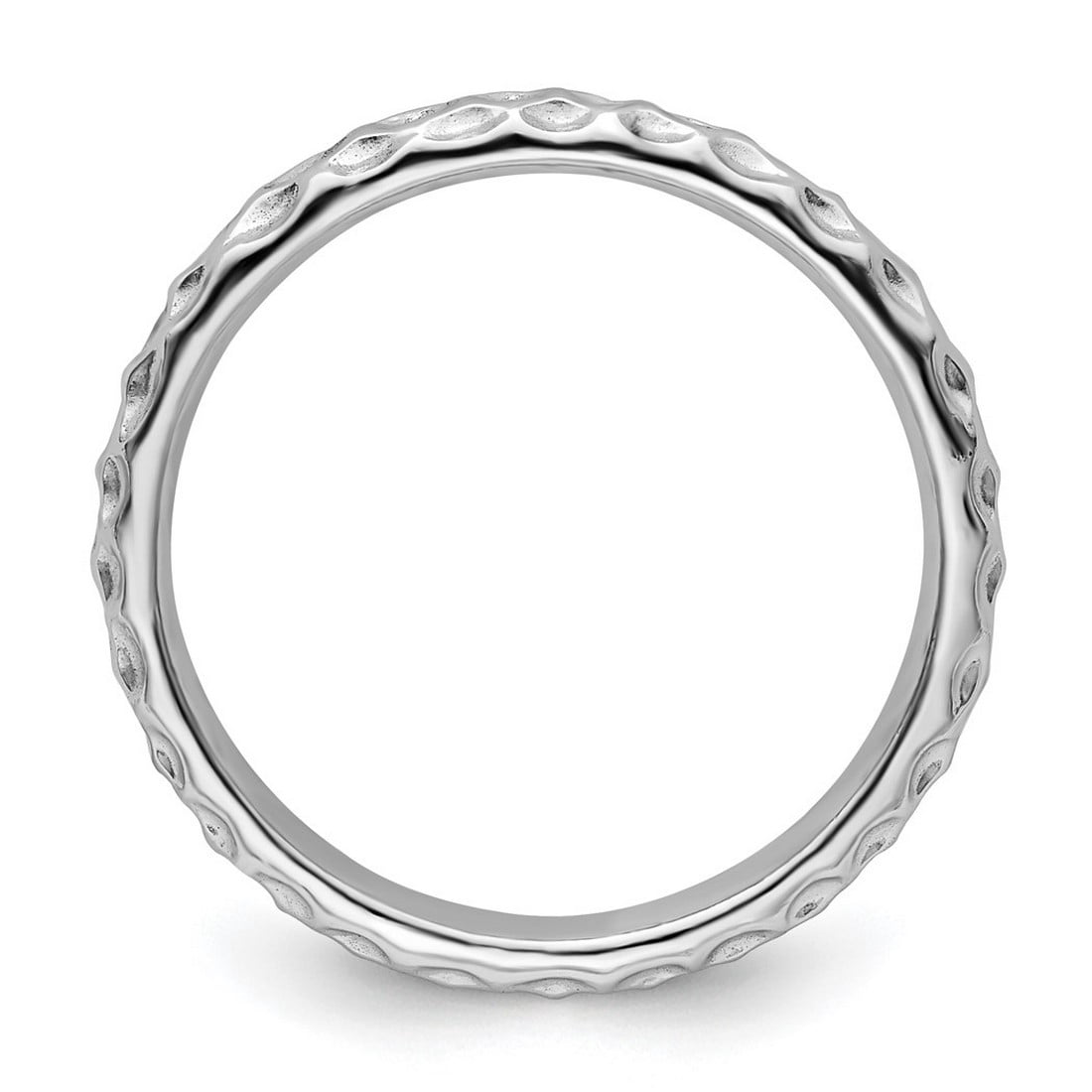 925 Sterling Silver Polished Patterned Stackable Rhodium Ring Size 9 Stackable Ring for Women