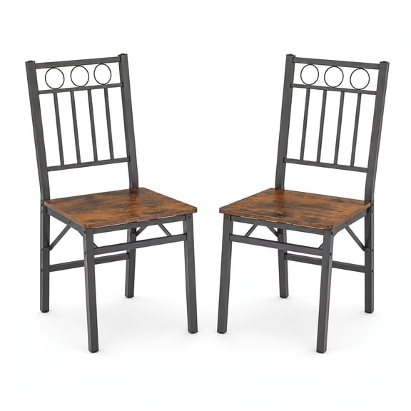 A7Store Folding Dining Chairs Set of 2, Rustic Brown Wood Seat Kitchen Chairs with Metal Frame, Farmhouse Dining Room Side Chairs