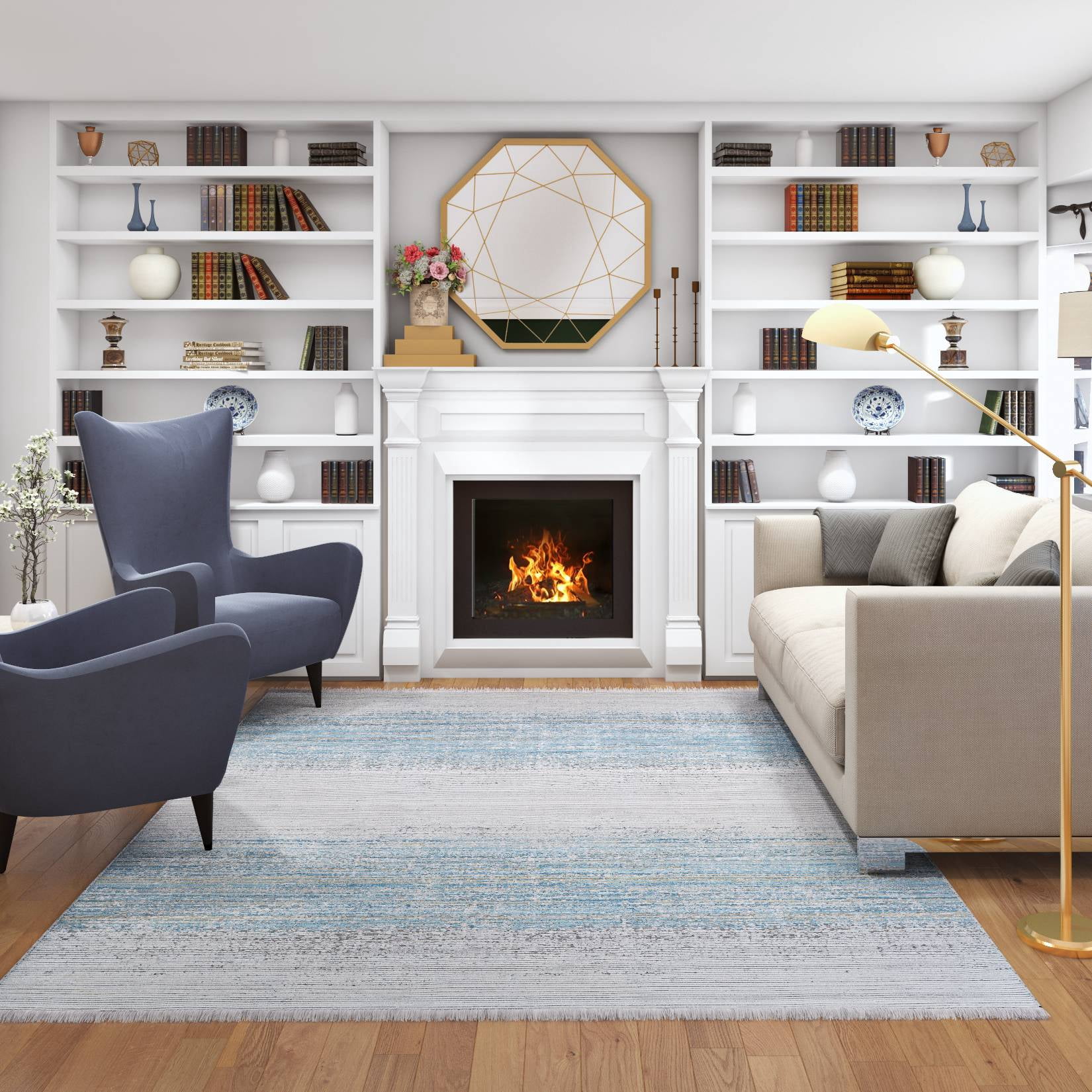 Couristan Siena Ombre 6'6" x 9'6" Blue-Gold-Ivory Area Rug