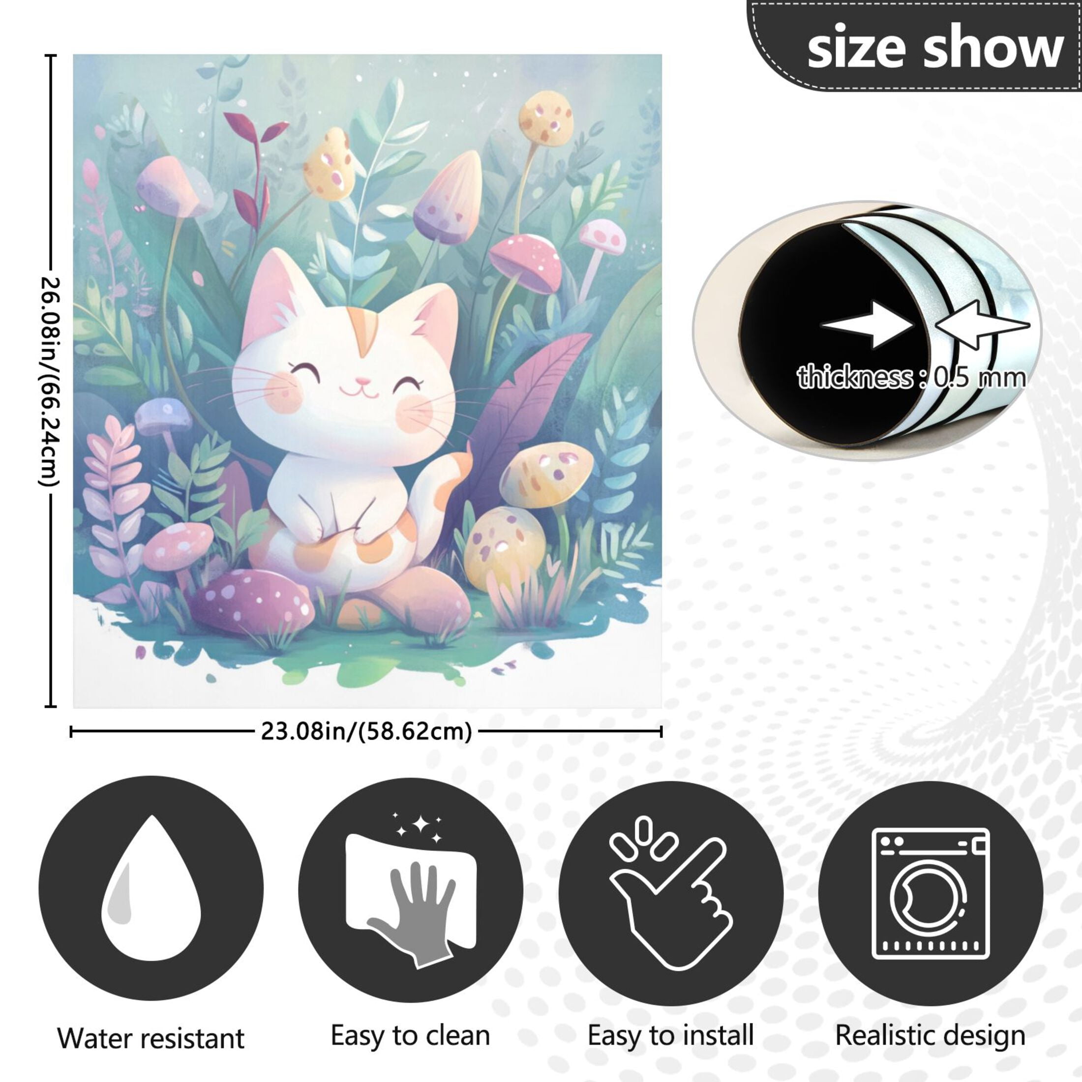 Dishwasher Magnetic Sticker 23x26 Inch Refrigerator Magnetic Sticker Washing Machine Magnetic Sticker Kitchen Panel Magnetic Sticker Home Decor Flower White Cat