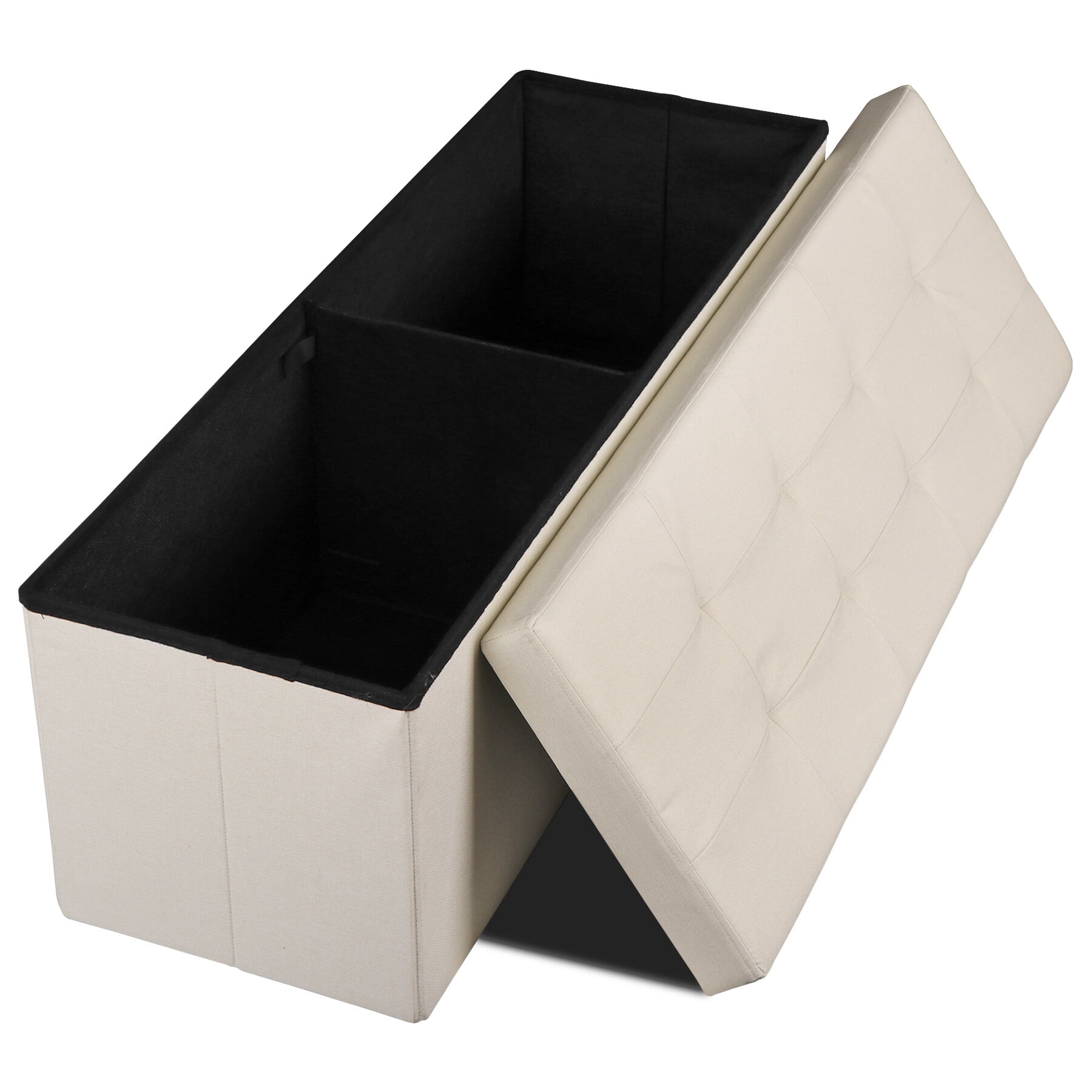 HomGarden 43'' Linen Storage Ottoman Bench, Foldable Footrest Stool W/ Divider, Cream