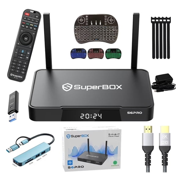Super Box S6 Pro , 6k HD Smart TV Box with Parental Control Time|Voice Remote Control|USBHub|64G TF CARD