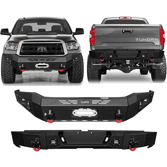 TIOYAR For 2007-2008-2009-2010-2011-2012-2013 Toyota Tundra Steel Front and Rear Bumper With Winch Plate&Square Lights (Black Texture)