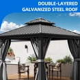 thumbnail image 4 of DEXTRUS 10 x 10 ft Hardtop Gazebo, with Netting and Gray Curtains, Double Roof Galvanized Steel Canopy, 4 of 7